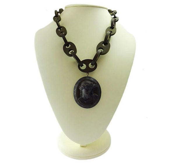 Victorian Vulcanite Cameo Pendant Necklace