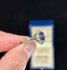 Vintage 1930s Ceylon colour change sapphire and diamond ring with platinum setting.