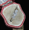 Antique 1930s Old European cut three-stone diamond ring, platinum head on 18ct yellow gold 2.2mm band.