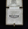 1930s Art Deco 1.25ct diamond ring presented in antique ring box, platinum setting with baguette and pavé set diamonds.