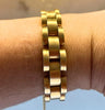 1940s Cairo 18ct yellow gold hollow link bracelet side view on wrist