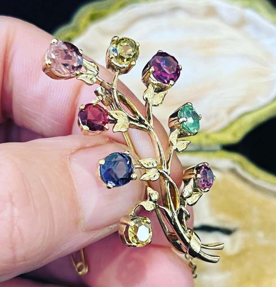 Vintage_1940s_multi-colour_gemstone_floral_branch_brooch