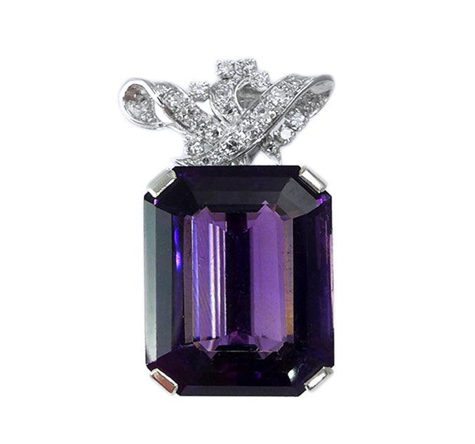 1950s Amethyst & Diamond Pendant Brooch