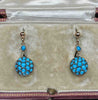 Victorian rose gold turquoise earrings, front view