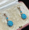 Victorian rose gold turquoise earrings, angled detail view