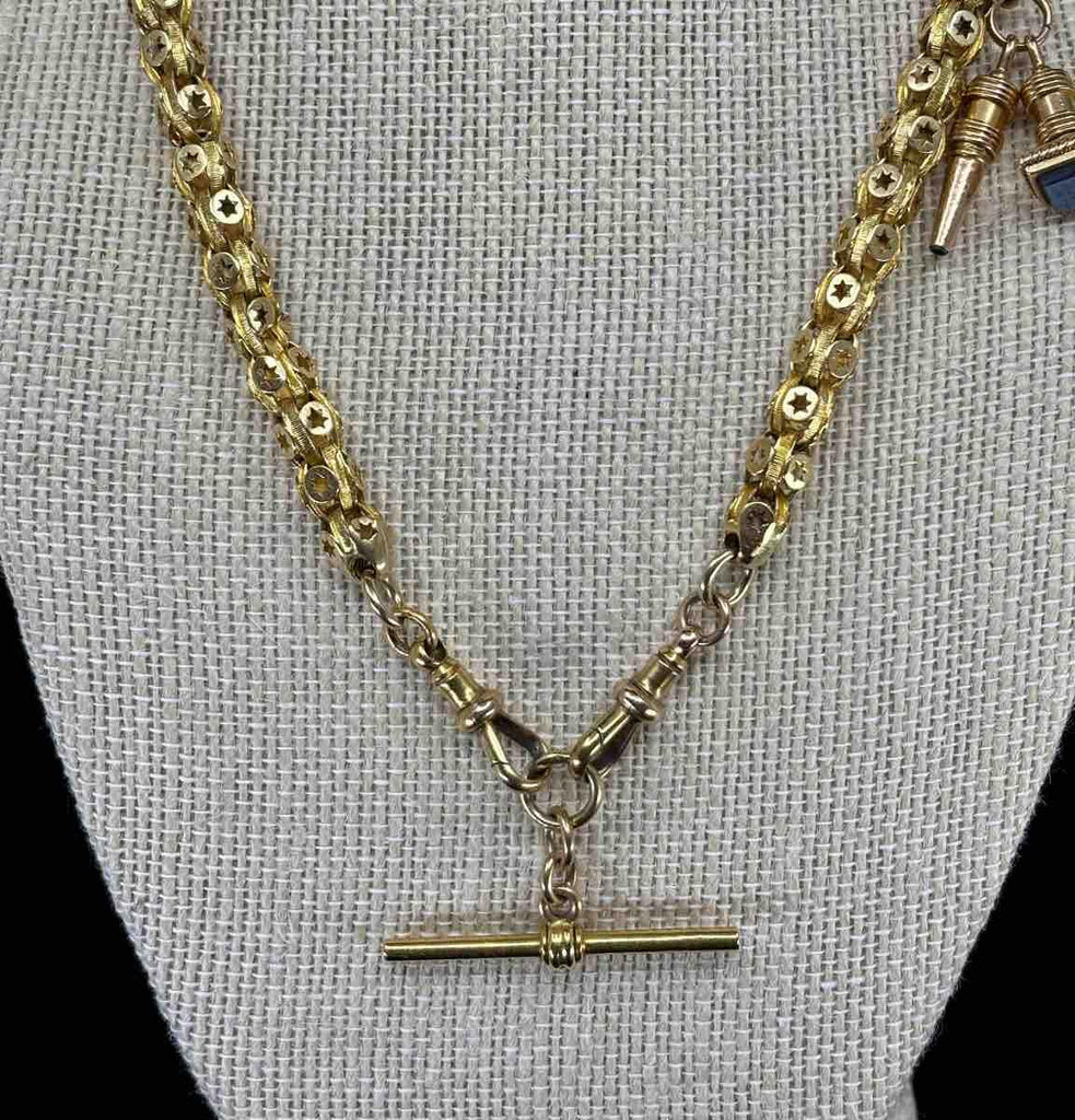 Antique Australian Albert chain by Rosenthal, Aronson & Co. in 15ct yellow gold.