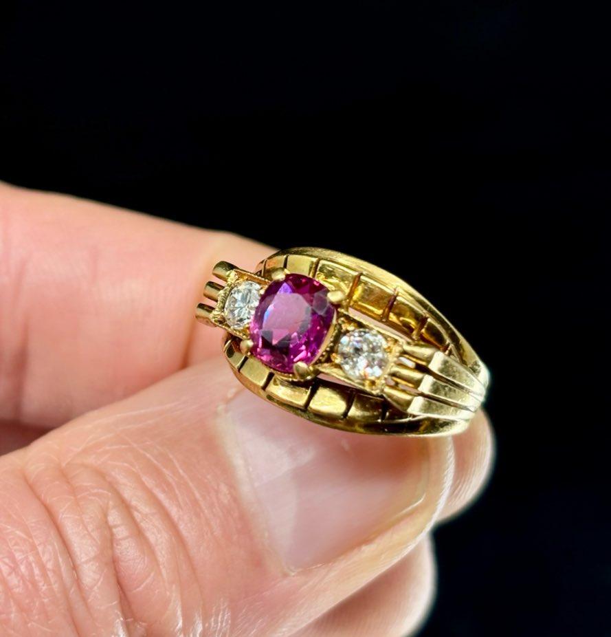 Antique 1930s ruby and diamond ring side view