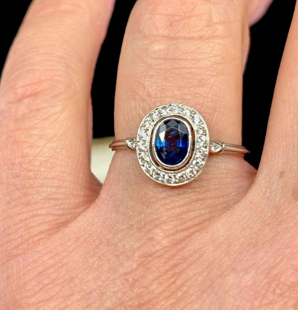 Antique Sapphire and Diamond Ring with Platinum Setting, Circa 1950s.