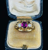 Art Deco Ruby and Diamond ring front view in box