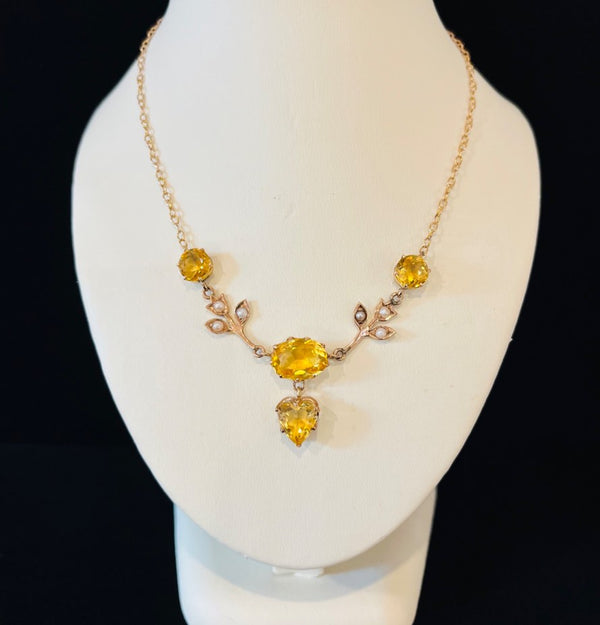 Edwardian_Citrine_and_Pearl_Heart_Shape_Necklace