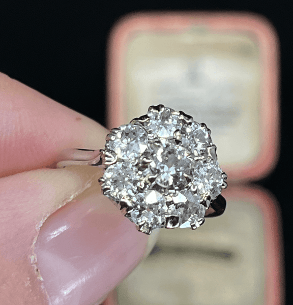 Elegant-Old-Cut-Diamond-Round-Cluster-Ring-in-Platinum