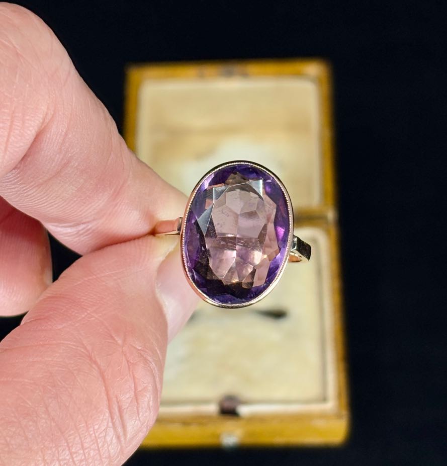 Authentic Latvian jewelry piece: a 1920s amethyst ring with registration marks.