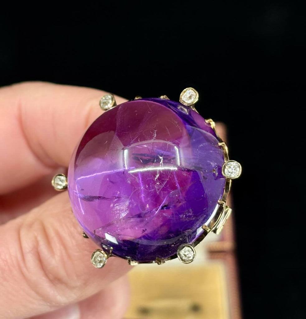 Luxury Russian amethyst and diamond brooch, showcasing 19th-century craftsmanship.