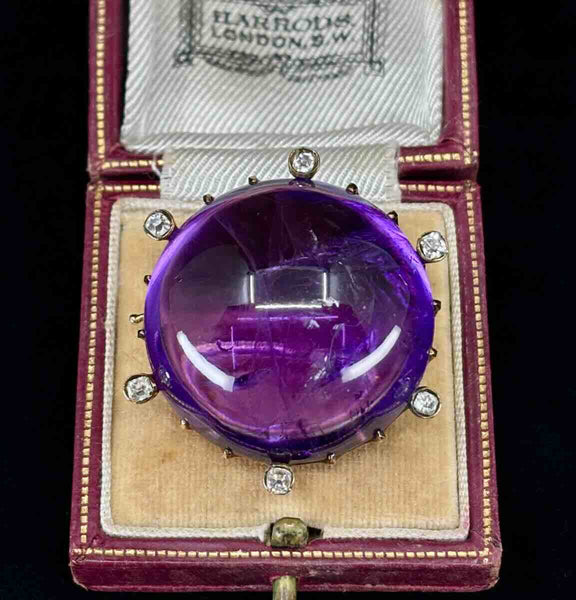 Amethyst brooch with diamond details, worn by Russian nobility in the 1890s.