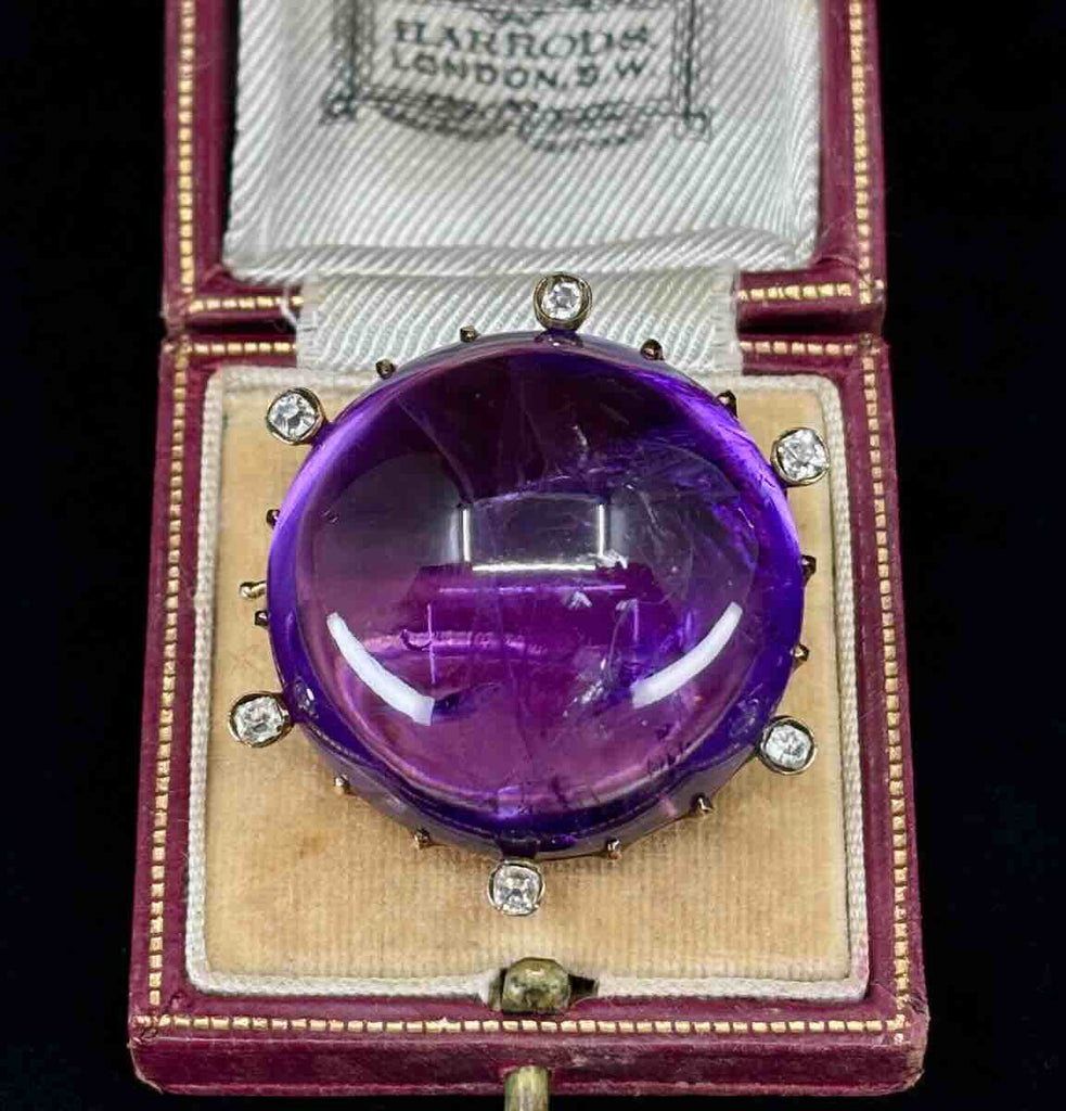 Amethyst brooch with diamond details, worn by Russian nobility in the 1890s.