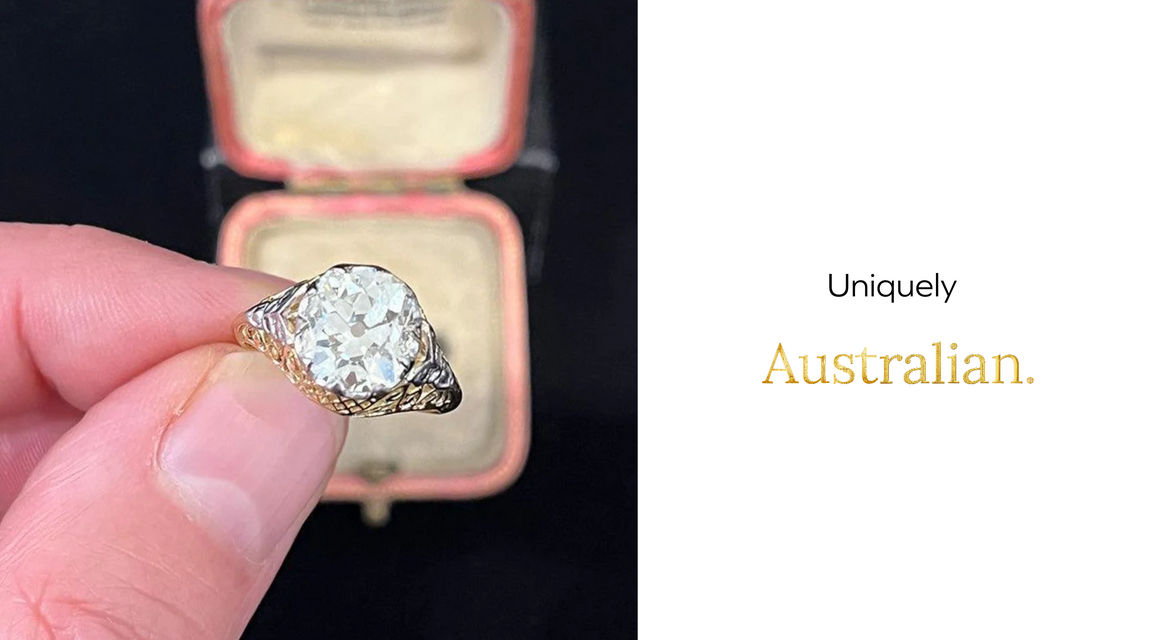 Uniquely Australian 2.62ct Cushion Old Cut Diamond Ring