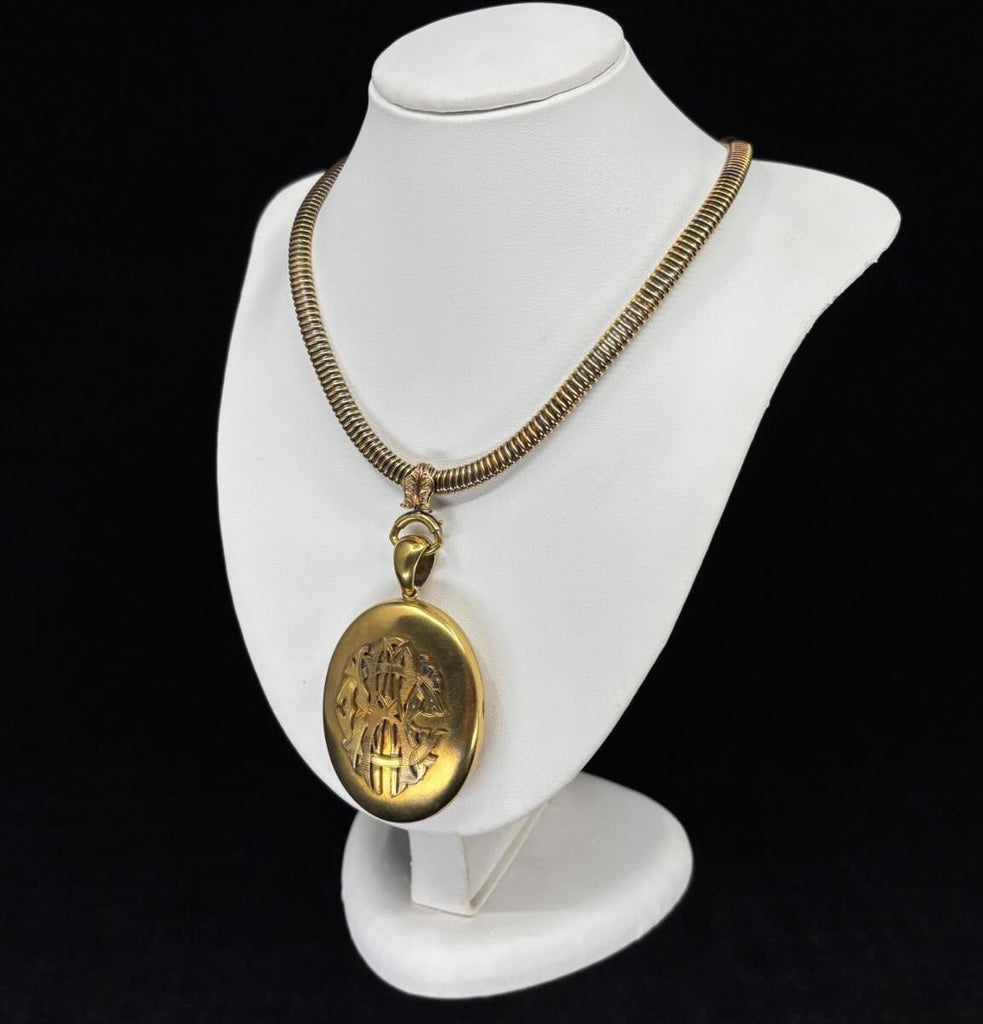 Victorian yellow gold locket featured on a Victorian gold collar