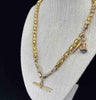 Victorian T-Bar chain with fancy star link pattern in yellow gold.