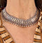 Front view of the Victorian Sterling silver collar necklace, revealing the intricate patterns and structure worn on the neck.