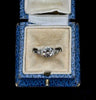 Angus and Coote 1940s diamond engagement ring set in 18ct white gold featured in vintage ring box.