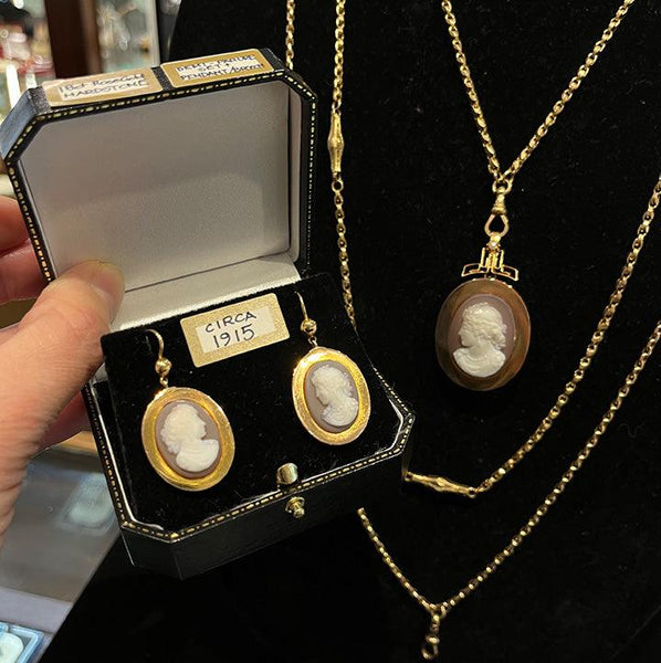 Antique Demi-Parure Sardonyx Pendant and Earrings - Irene Byrne & Co