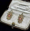 Antique Victorian gold coral earrings circa 1870 shown in full oval shield design