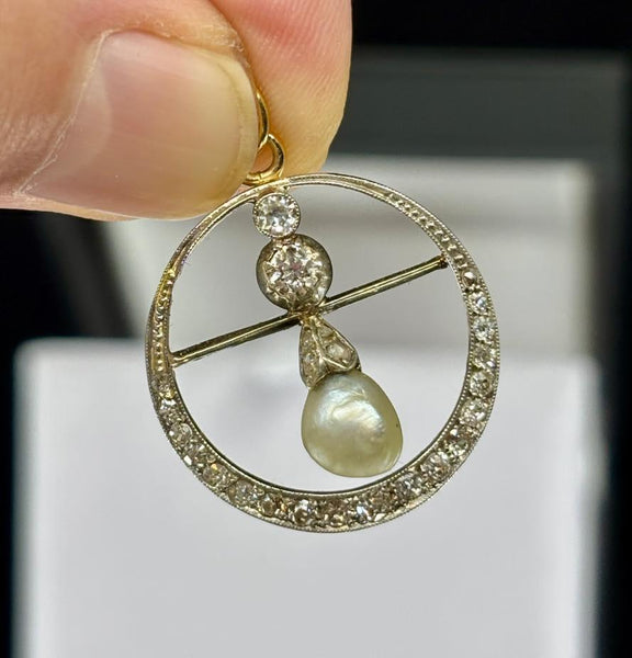 Heirloom Edwardian jewelry pendant featuring natural pearl and diamonds, a lasting legacy piece for future generations.