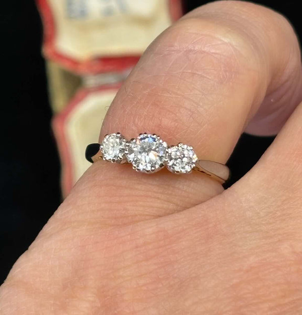 Circa 1930 antique Old European cut diamond ring, H–J colour SI2–P1 clarity, delicate 2.2mm yellow gold band.