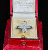 Two stone Old European cut diamond ring circa 1920s claw set in platinum with pavé single cut diamonds and 18ct white gold lower shank.