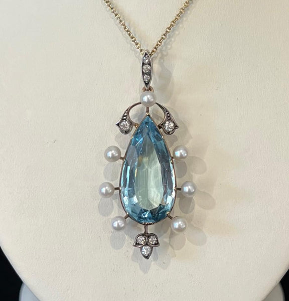 Art_Nouveau_Pear_Shape_9.50ct_Aquamarine_Diamond_Pearl_Pendant