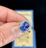 18ct white gold engagement ring with a 3.63ct natural untreated blue Ceylon sapphire and diamond accents.