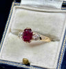 Edwardian 1905 oval ruby and diamond ring with Gem Studies Laboratories report — collectible heirloom in 9ct yellow gold, ideal vintage engagement piece.
