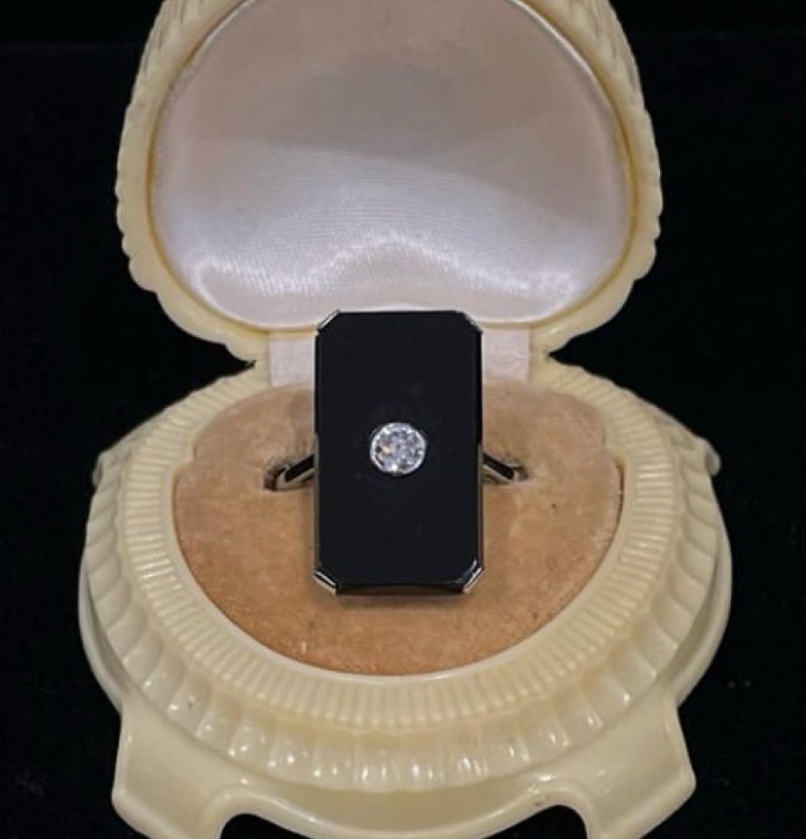 Elegant Black Onyx and Diamond Ring from Art Deco Era