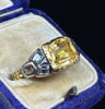 Georgian yellow topaz ring with old cut diamonds in silver settings