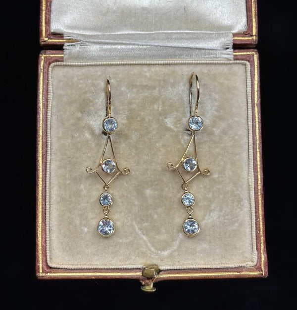 9ct Yellow Gold Blue Topaz Drop Earrings