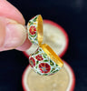 Mint-condition Victorian pomander pendant, 22ct yellow gold, cloisonné-style red and white enamel floral decoration.