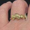 antique Georgian 18ct yellow gold fede gimmel ring worn on finger.