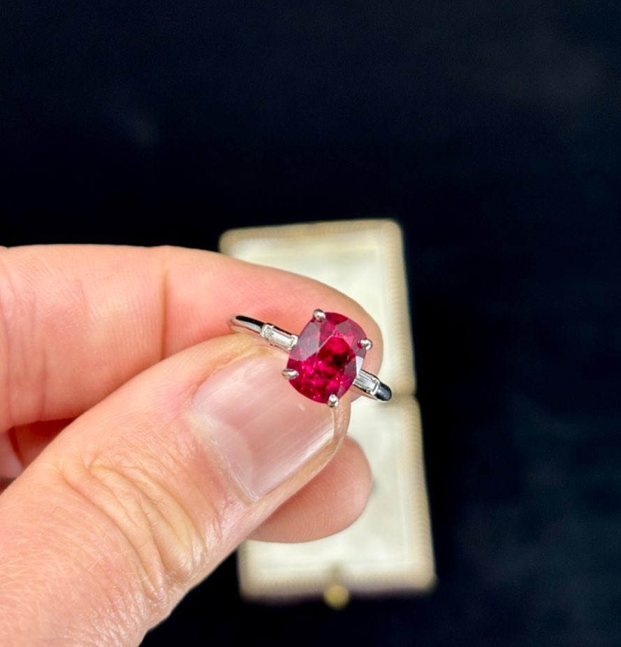 Vintage 1920s Raymond Yard of New York 3.04ct untreated ruby and diamond ring in platinum