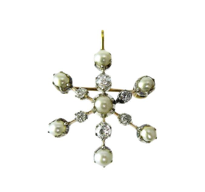 Victorian Diamond Starburst Pendant Brooch