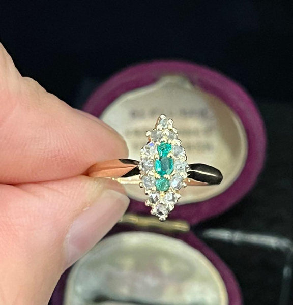 Victorian_Emerald_and_Diamond_Marquise_Cluster_Ring