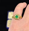 Victorian emerald and diamond cluster ring with fine green emerald in 18ct gold.