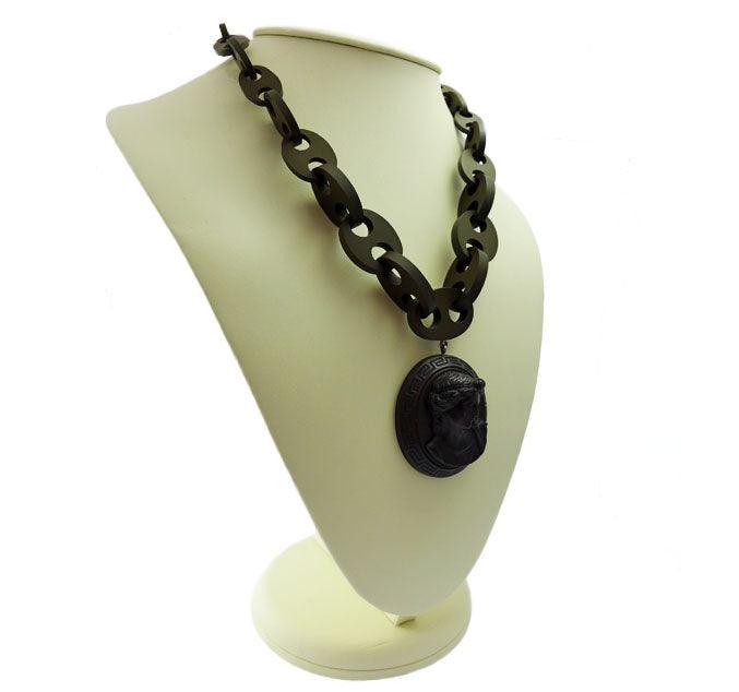 Victorian Vulcanite Cameo Pendant Necklace