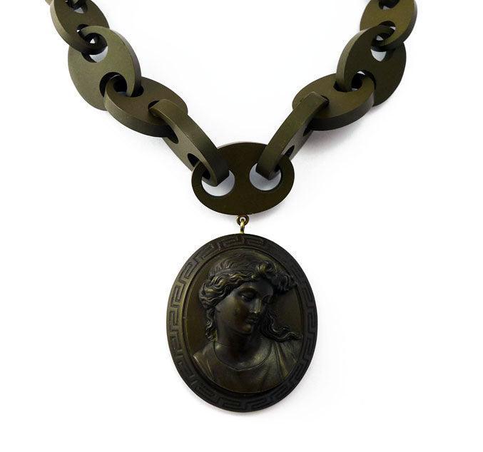 Victorian Vulcanite Cameo Pendant Necklace