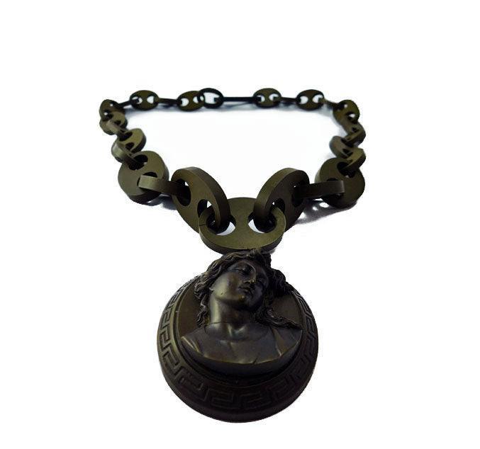 Victorian Vulcanite Cameo Pendant Necklace
