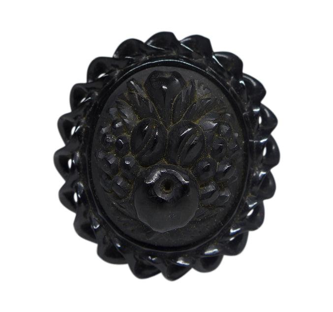 Victorian Whitby Jet Floral Brooch