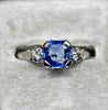 Close-up of vintage sapphire ring showing 1.67ct medium blue Ceylon sapphire