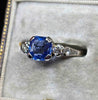 Vintage Ceylon sapphire engagement ring circa 1950s with square emerald cut sapphire